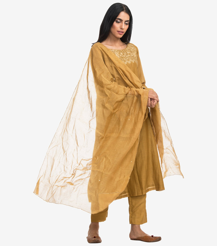 ochre chanderi embroidered dupatta