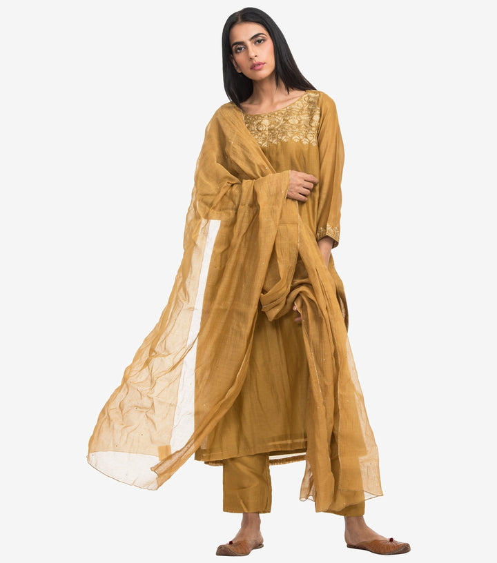 ochre chanderi embroidered dupatta