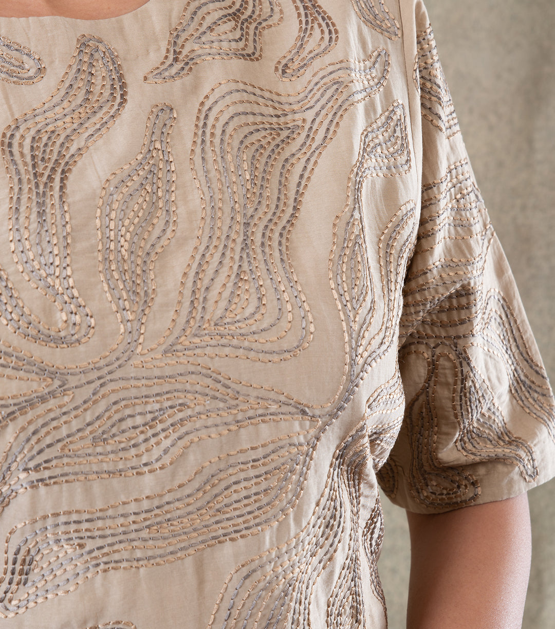 Beige embroidered Chanderi Blouse