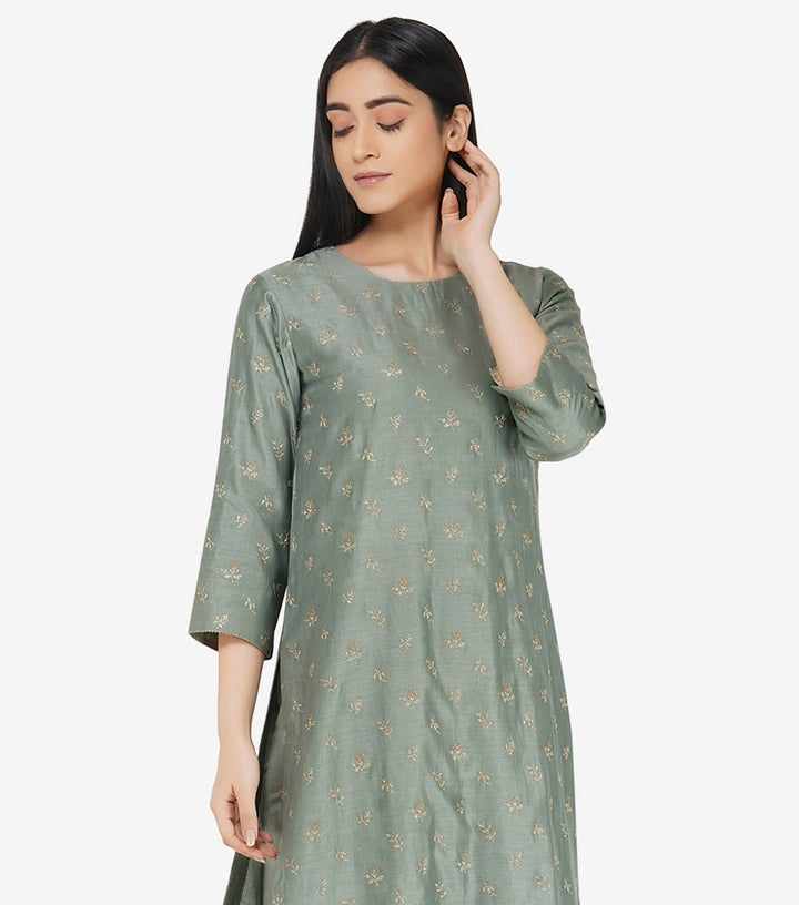 Sage Green Zari Embroidered Suit Set