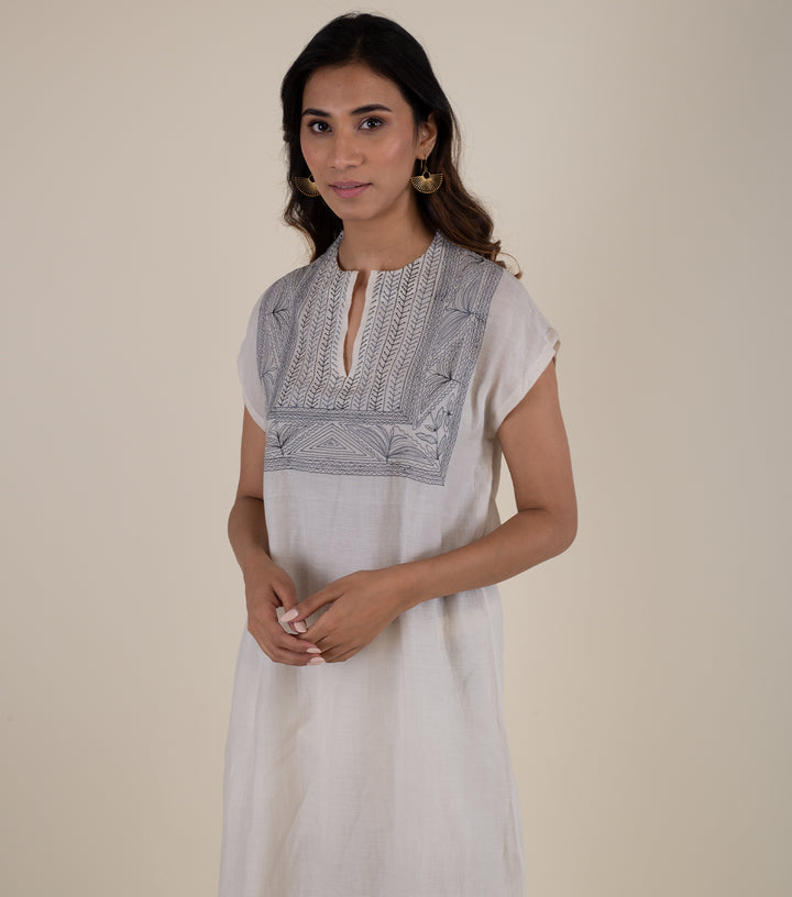 Natural Embroidered Chanderi Kurta