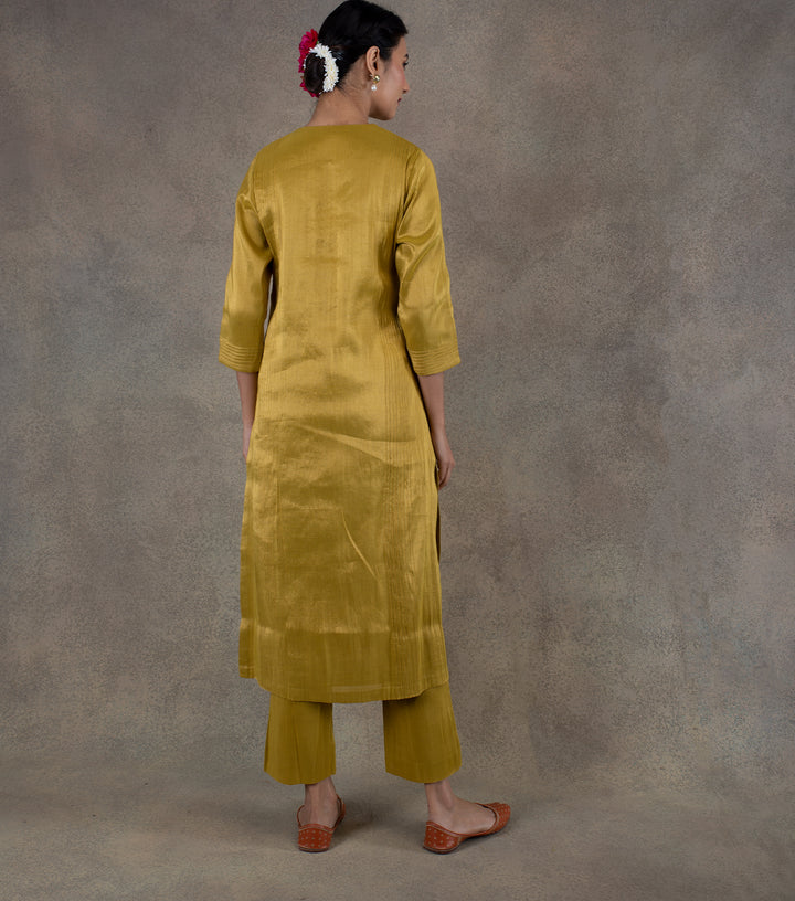 Mustard Yellow Tissue Kurta & Pants Set