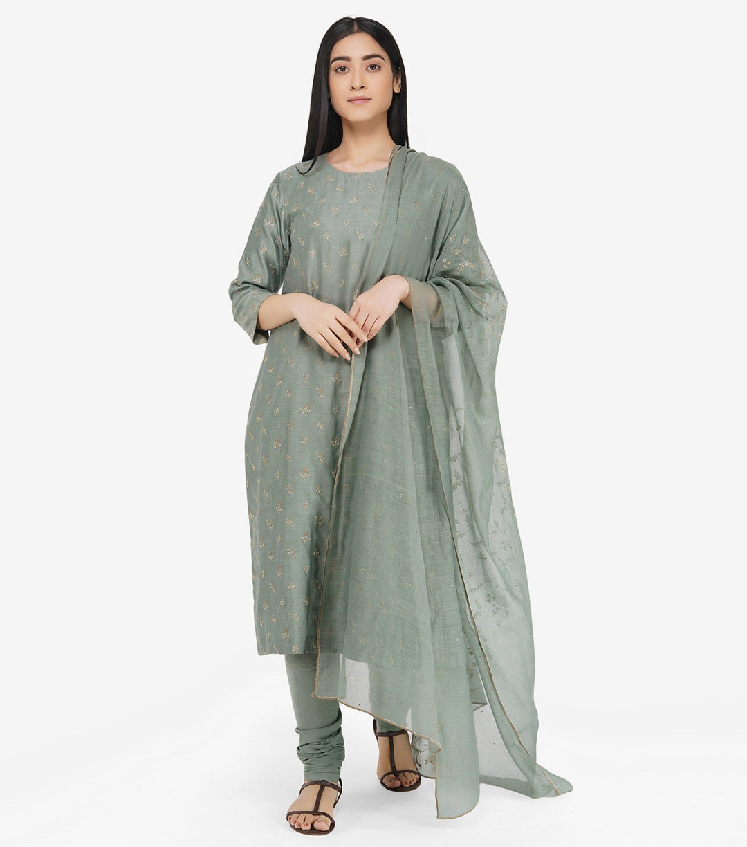 Sage Green Zari Embroidered Suit Set