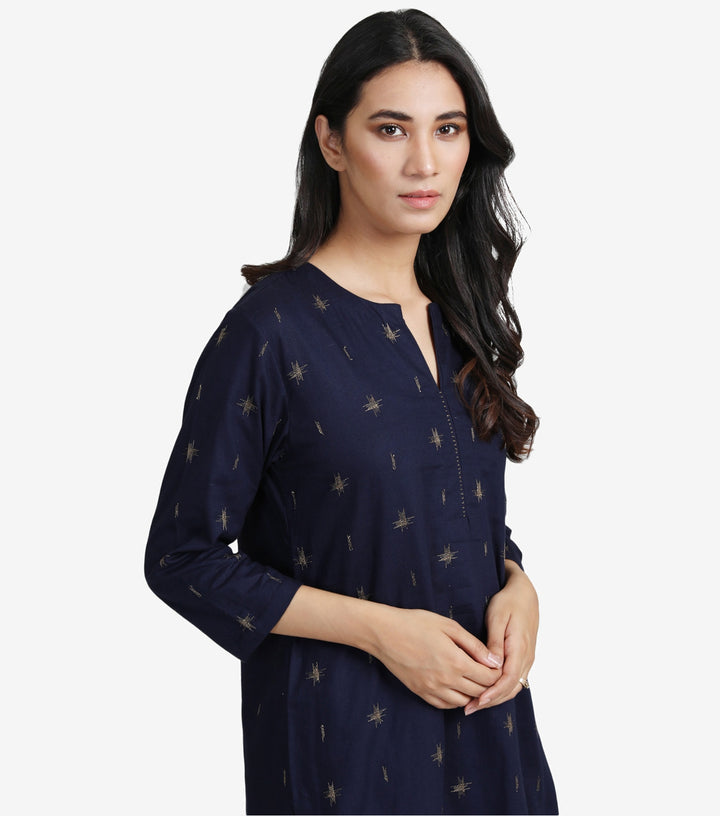 Navy zari embroidered kurta