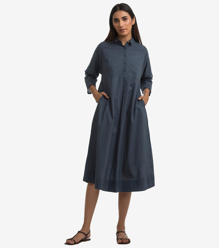 Blue Cotton poplin Shirt dress