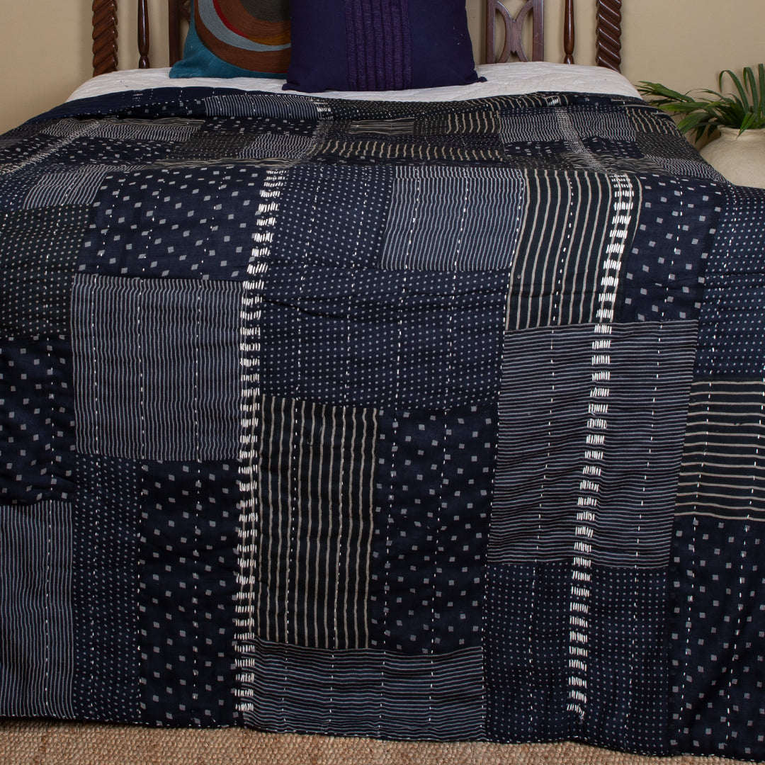 Navy Blue Printed Cotton Quilt