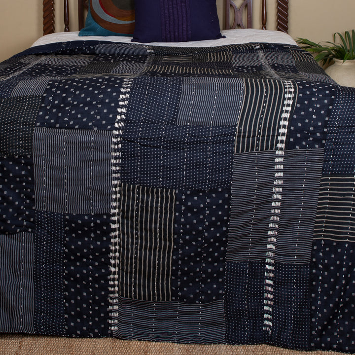 Navy Blue Printed Cotton Quilt