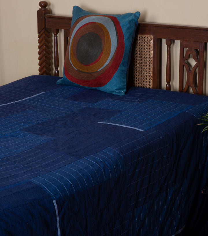 Navy Khadi Bedcover