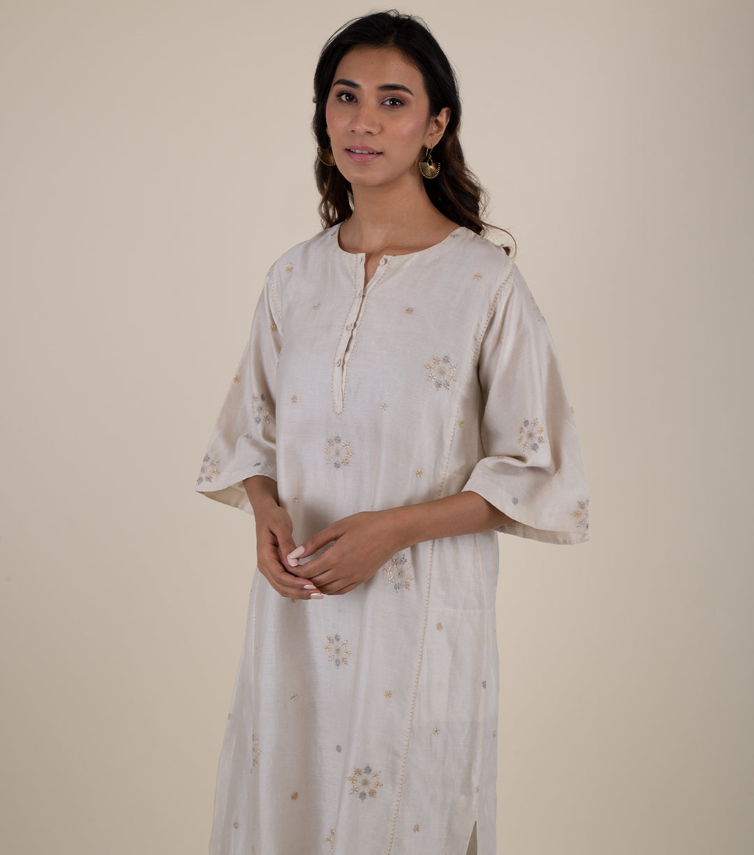 Natural Embroidered Chanderi Kurta