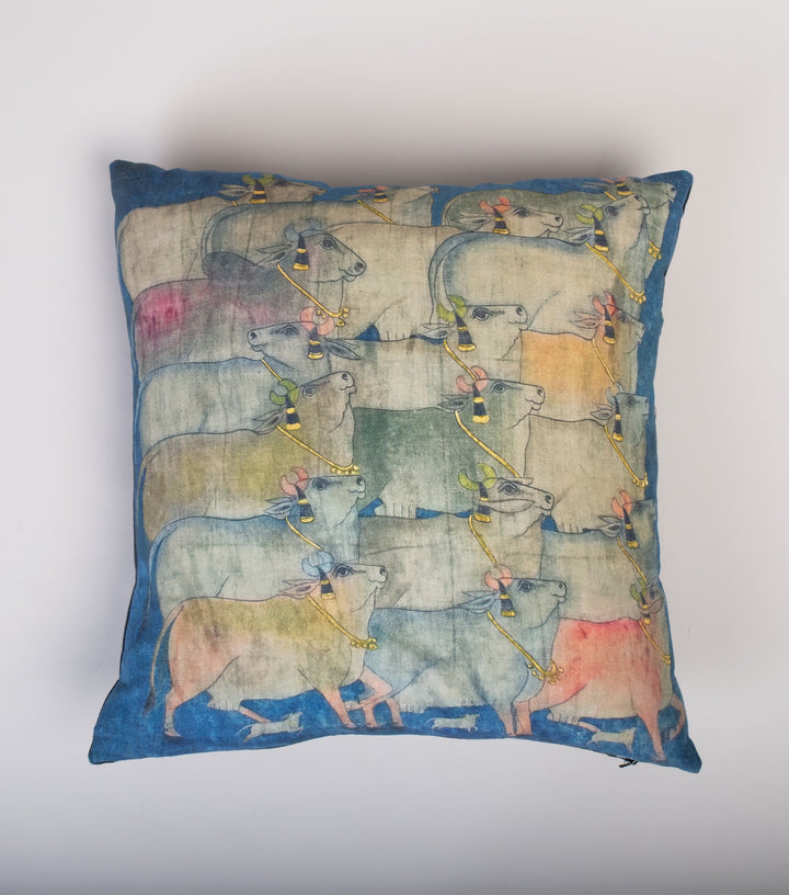 Blue Cotton Printed Cushion Cover