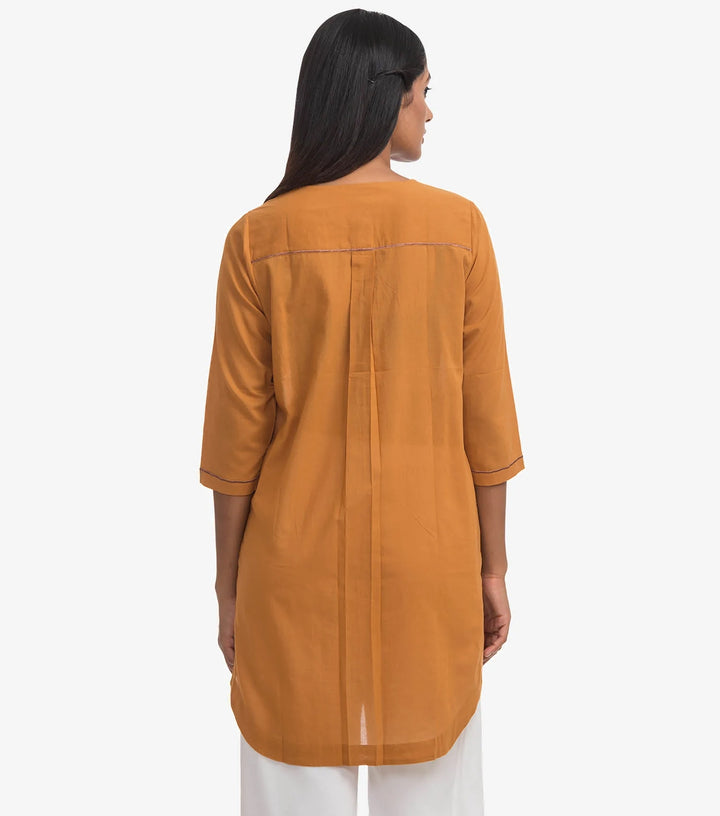 Mustard solid cotton kurta