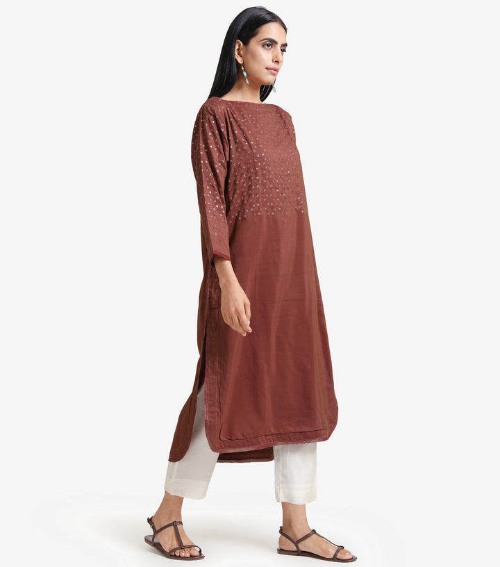 Wine Cotton Silk Embroidered Kurta