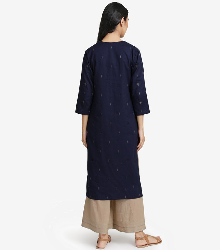 Navy zari embroidered kurta