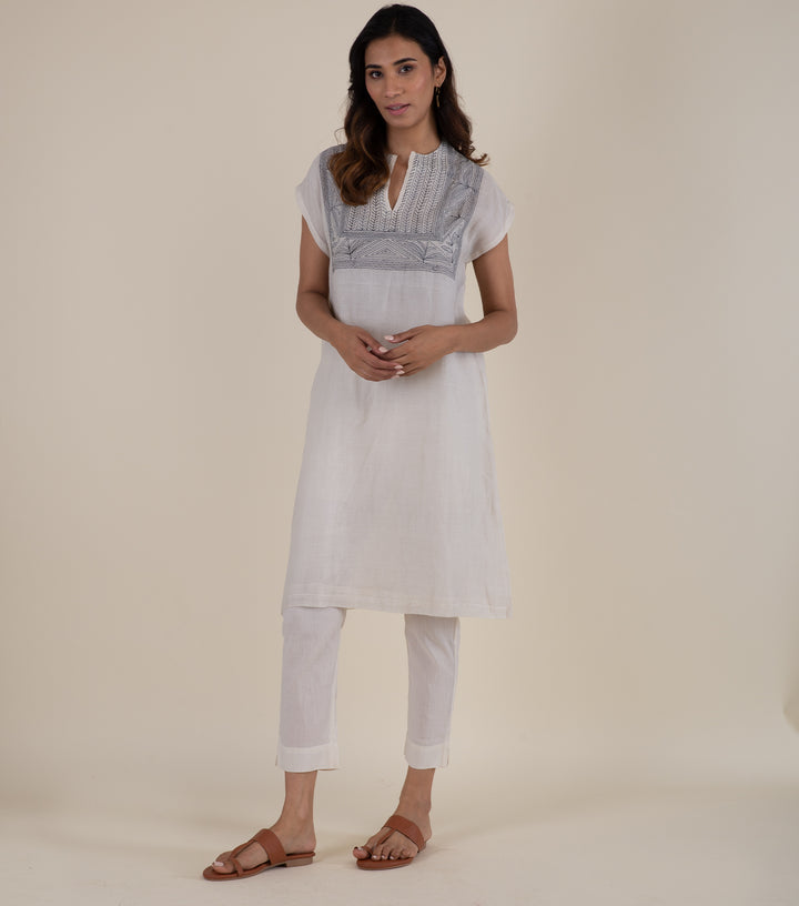 Natural Embroidered Chanderi Kurta