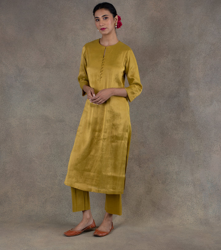 Mustard Yellow Tissue Kurta & Pants Set