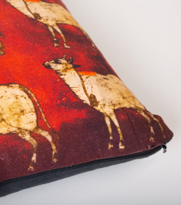 Red Cow Printed Cotton Cushion Cover