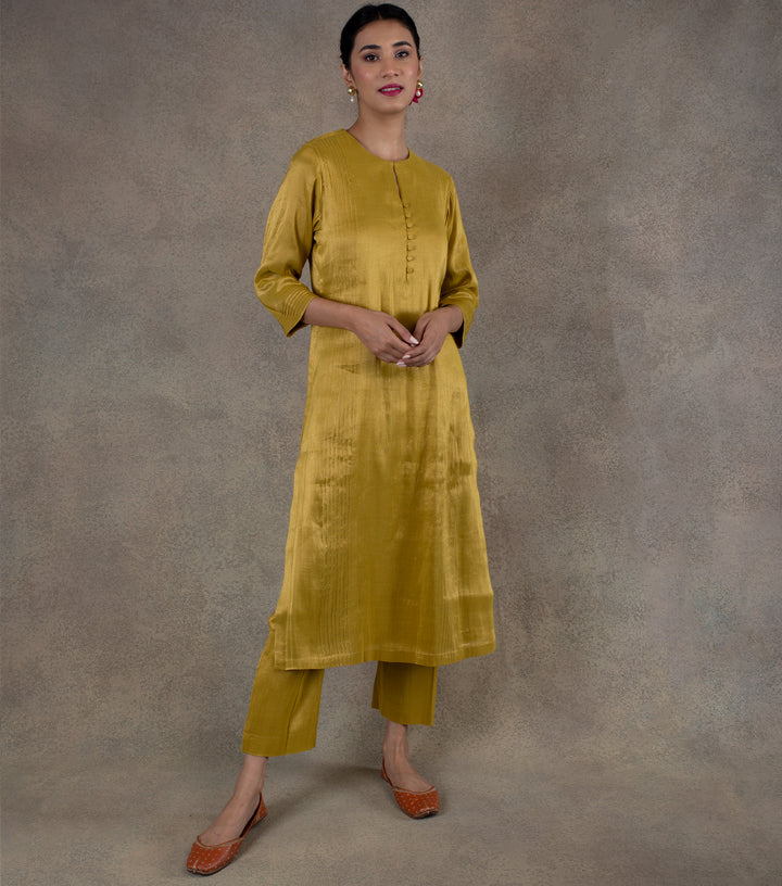 Mustard Yellow Tissue Kurta & Pants Set