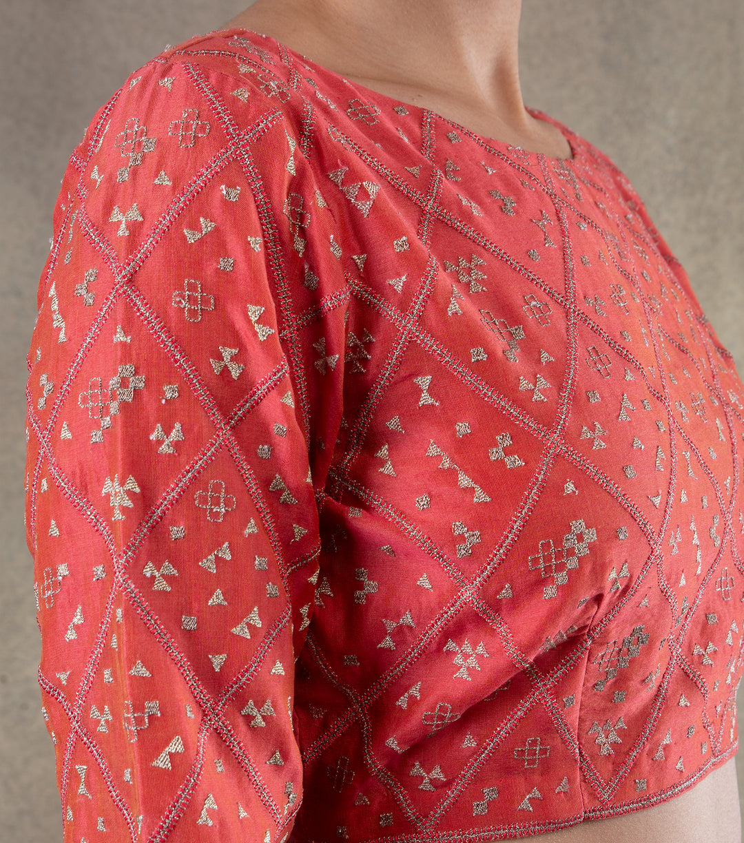 Coral embroidered Chanderi Blouse