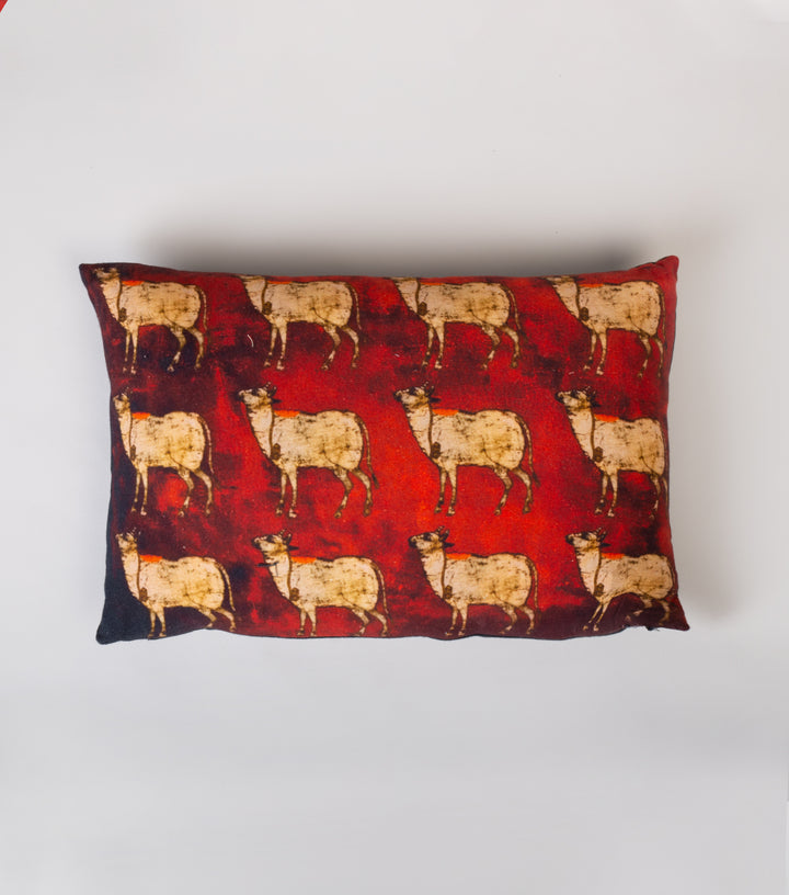 Red Cow Printed Cotton Cushion Cover