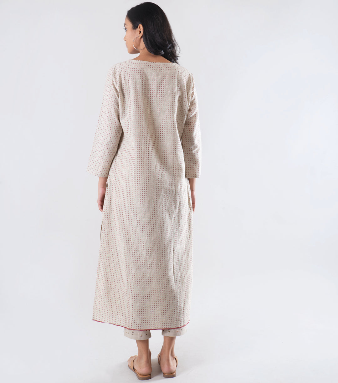 Beige printed khadi kurta