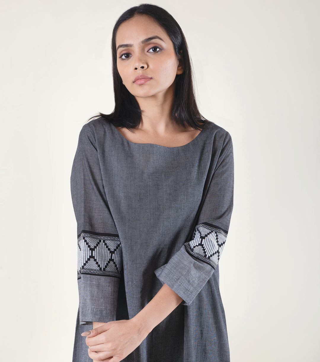 Black Cotton Woven Kurta