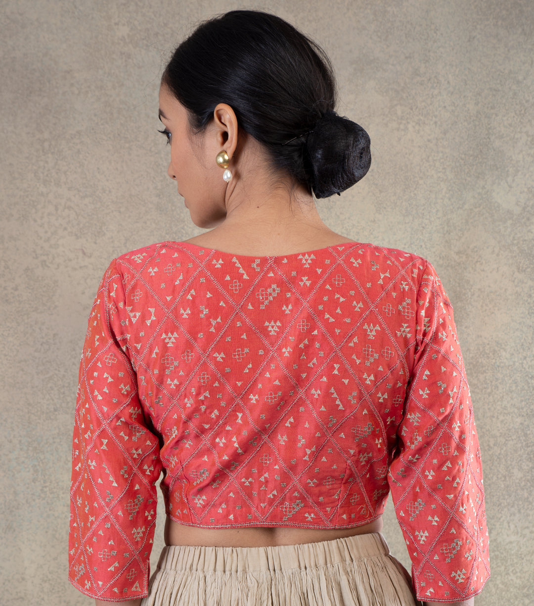 Coral embroidered Chanderi Blouse