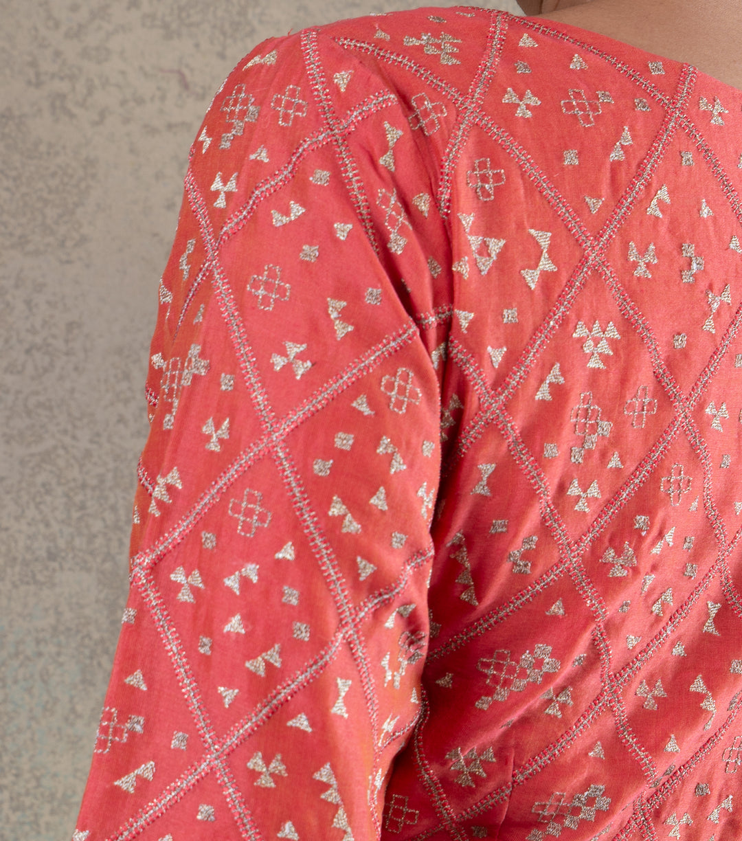 Coral embroidered Chanderi Blouse