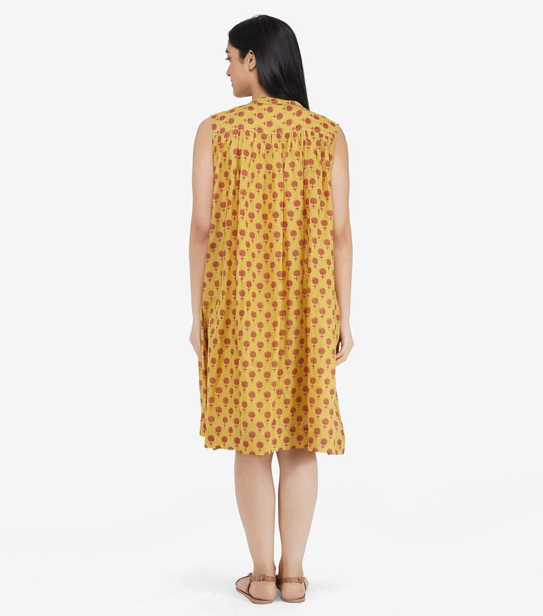 Mustard printed cotton Dress