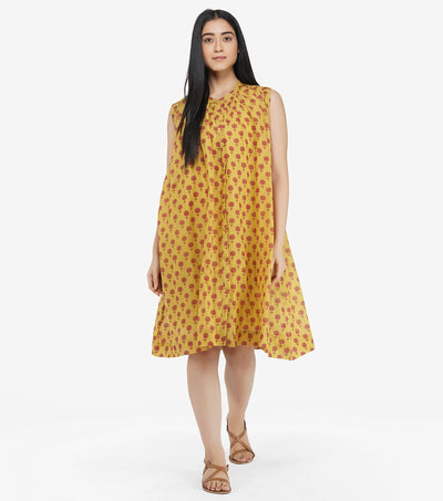 Mustard printed cotton Dress