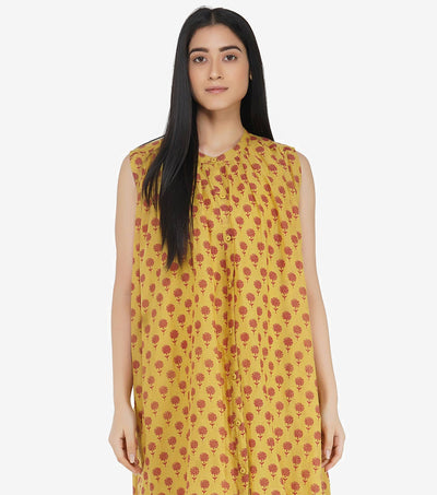 Mustard printed cotton Dress