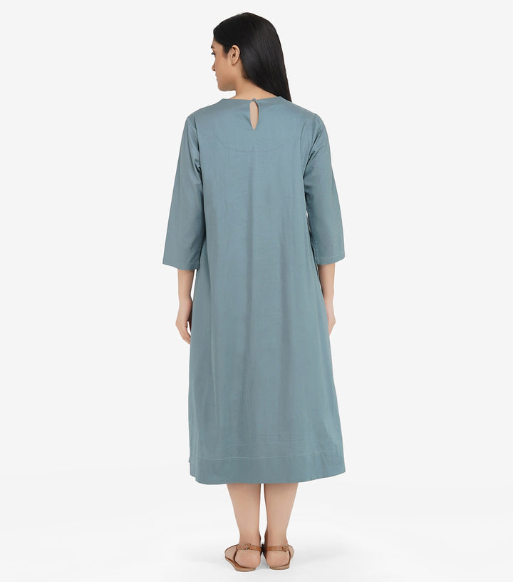 Blue cotton solid dress