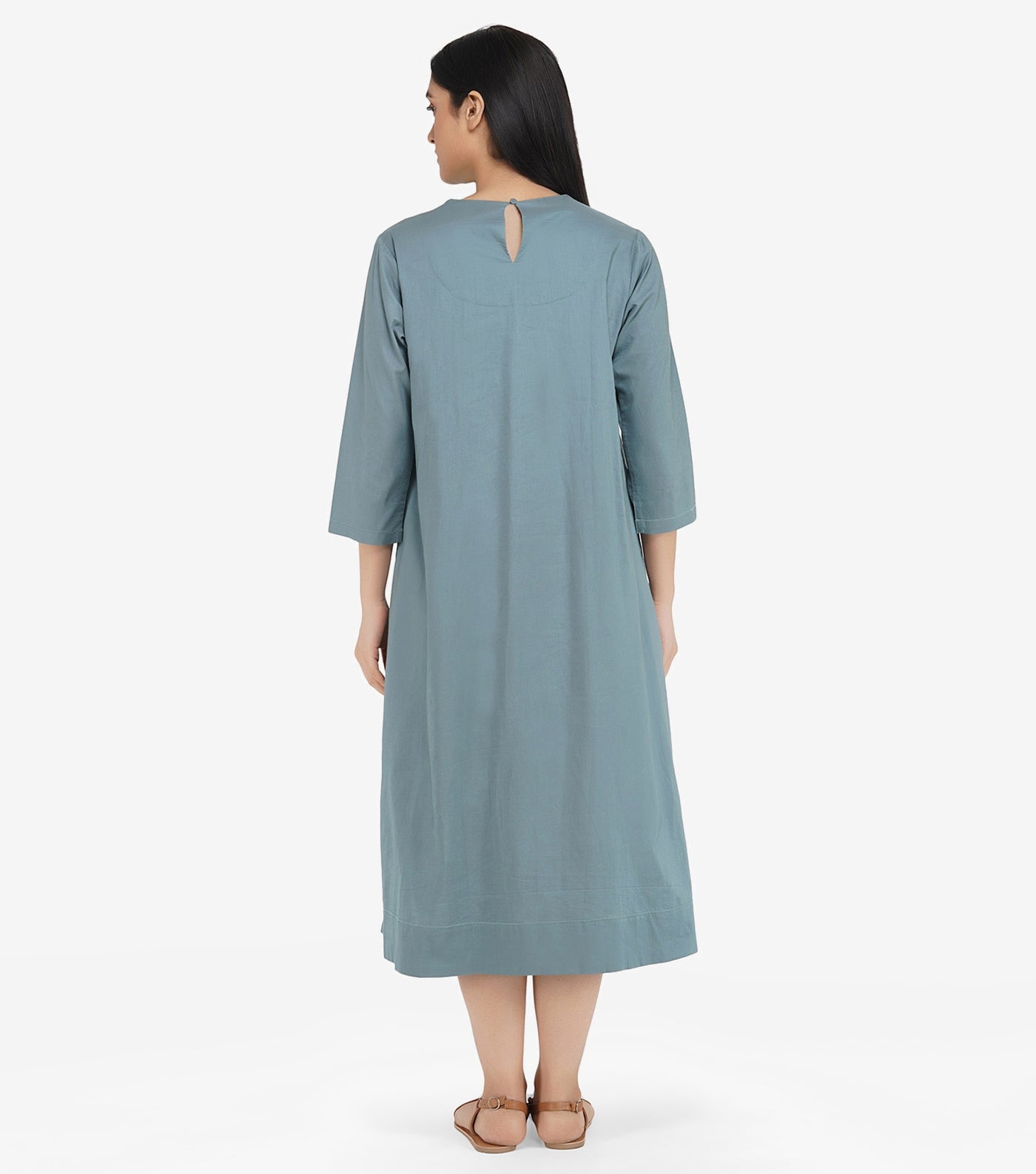 Blue cotton solid dress