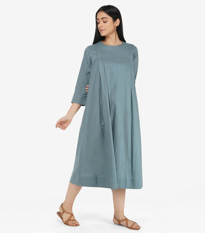 Blue cotton solid dress