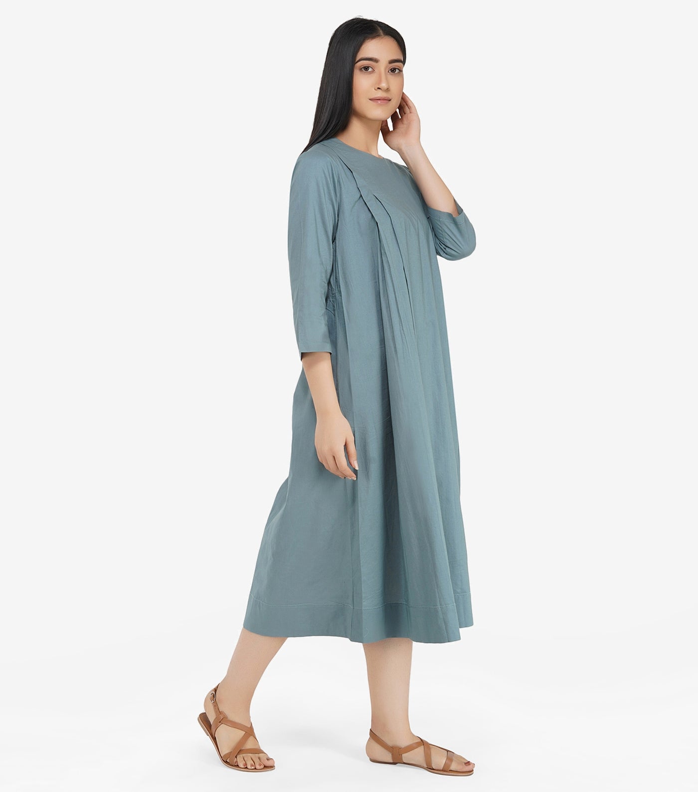 Blue cotton solid dress