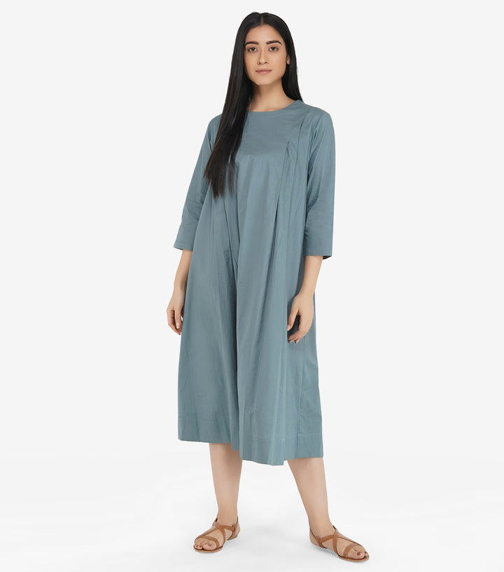 Blue cotton solid dress