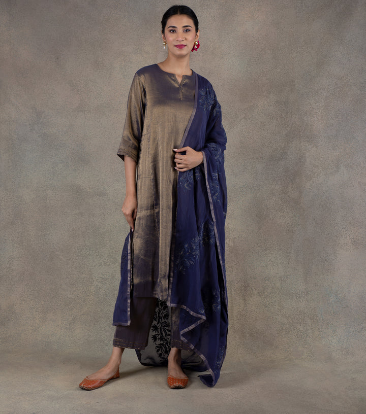 Navy Blue embroidered Organza dupatta