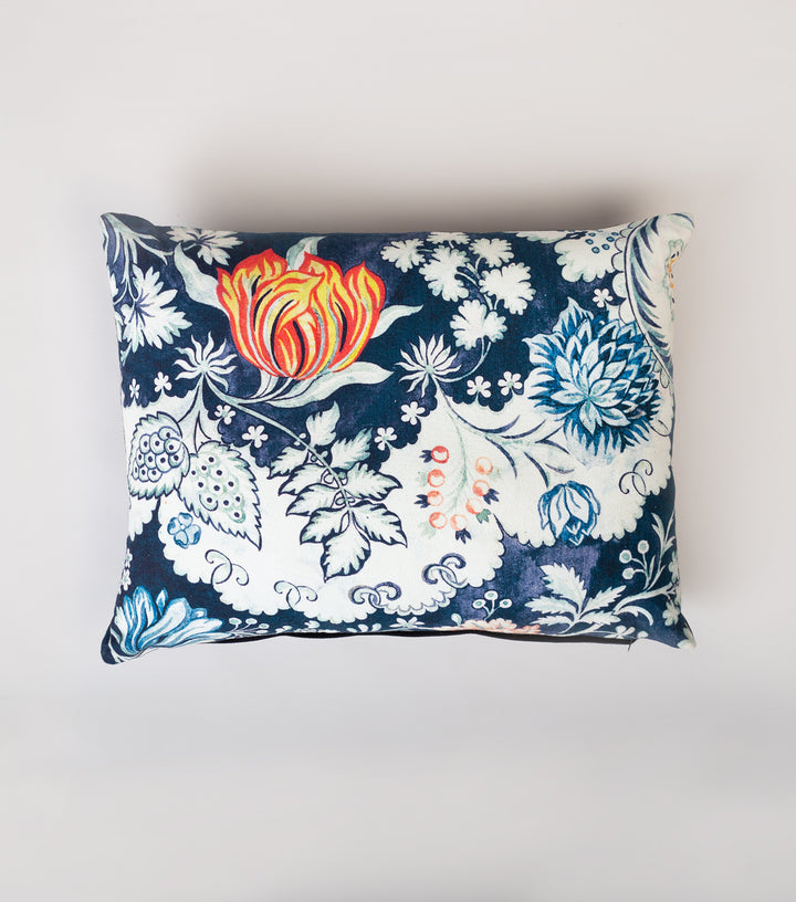 Blue White Printed Cotton Cushion Cover