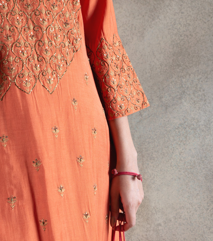 Burnt Orange Hand Embroidered Suit Set