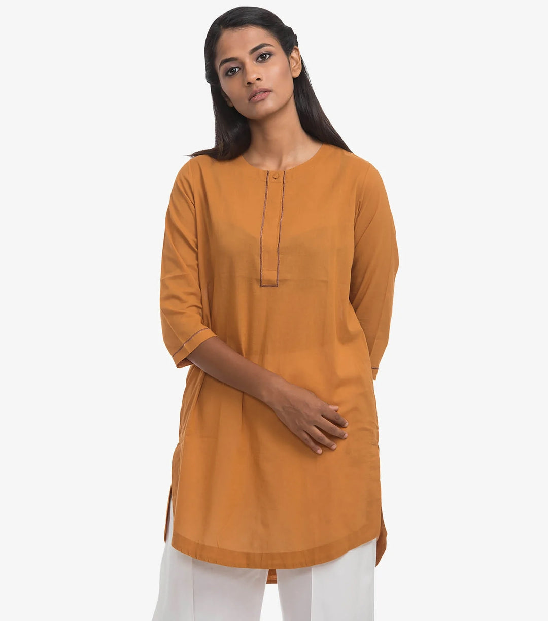 Mustard solid cotton kurta