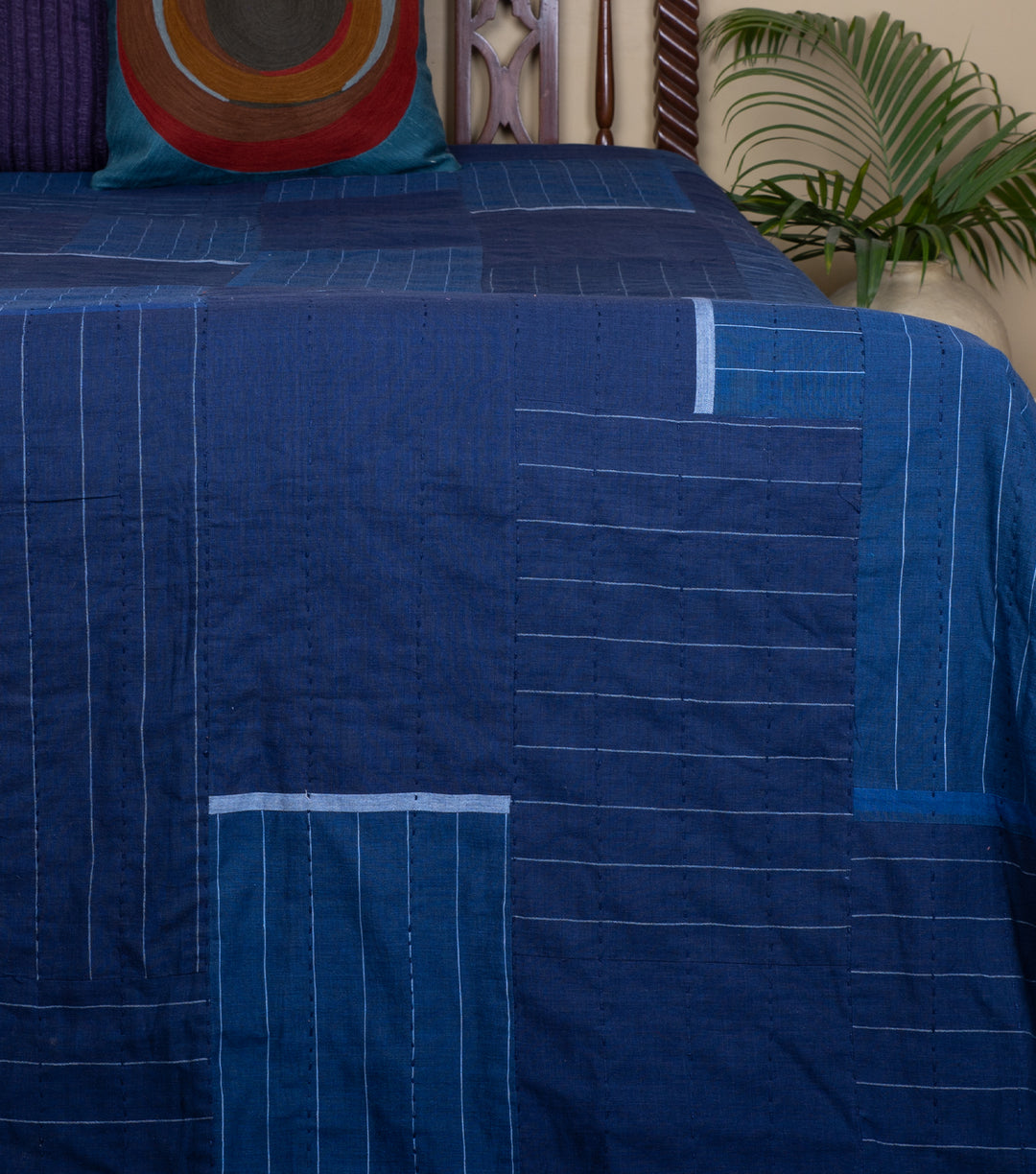 Navy Khadi Bedcover