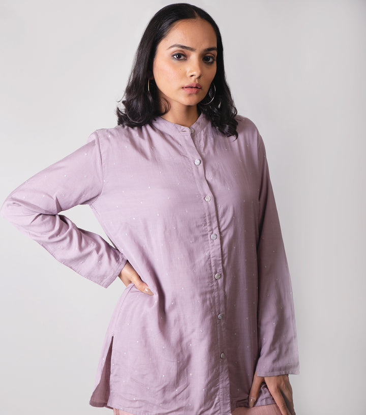 Mauve Cotton Silk Embroidered Shirt