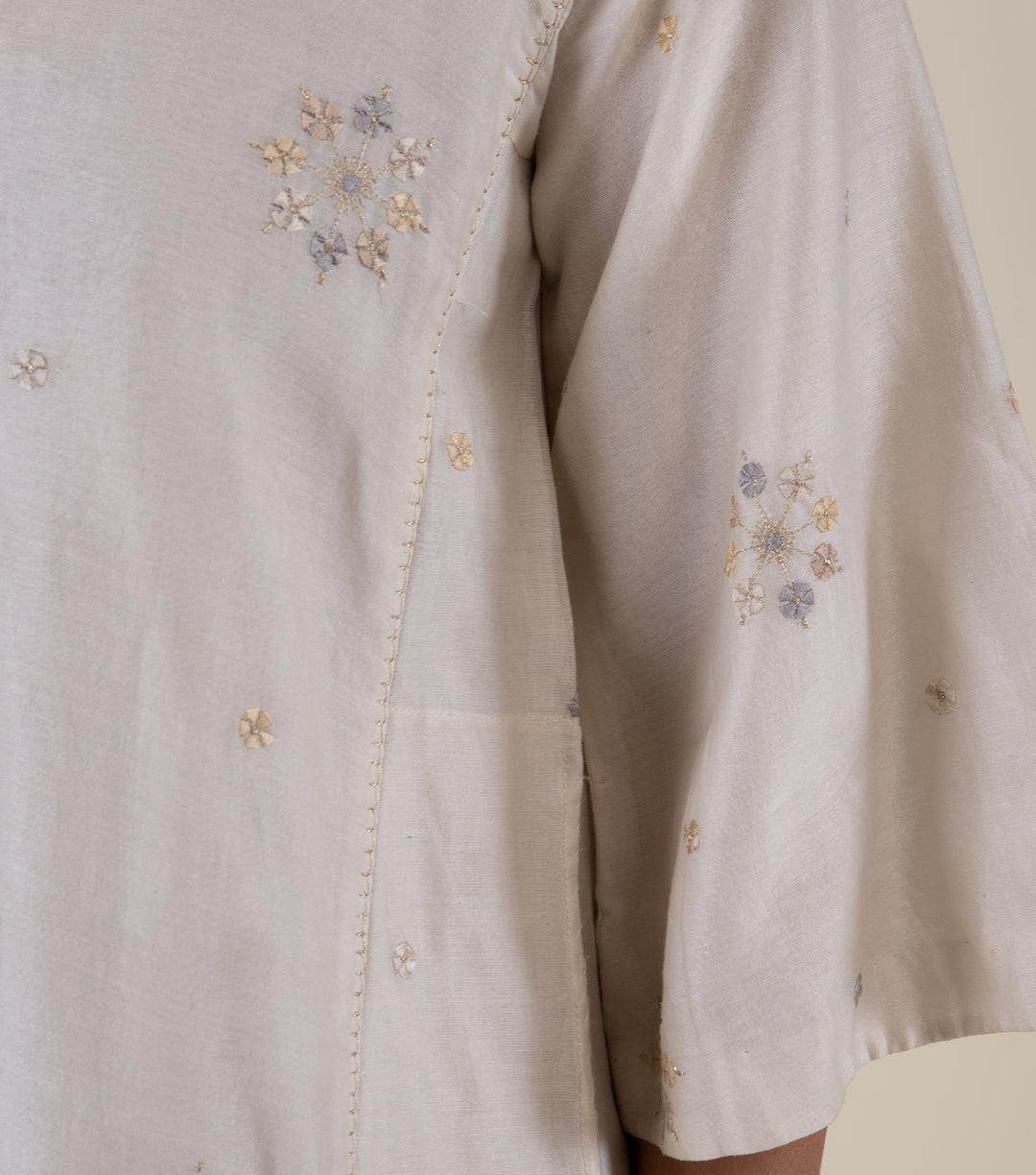 Natural Embroidered Chanderi Kurta