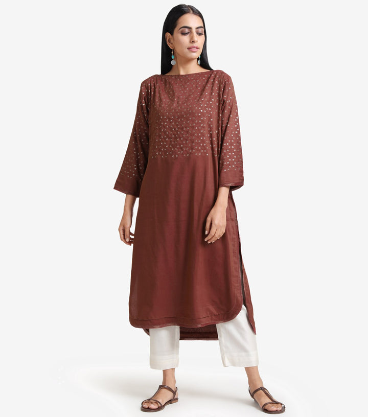 Wine Cotton Silk Embroidered Kurta