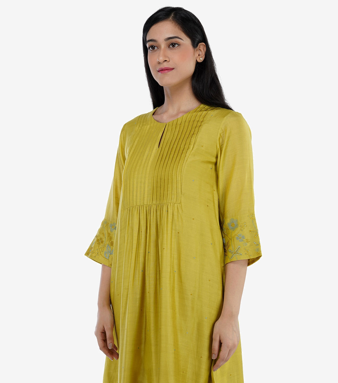 Mustard Green embroidered kurta