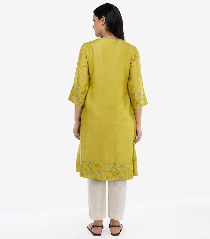 Mustard Green embroidered kurta