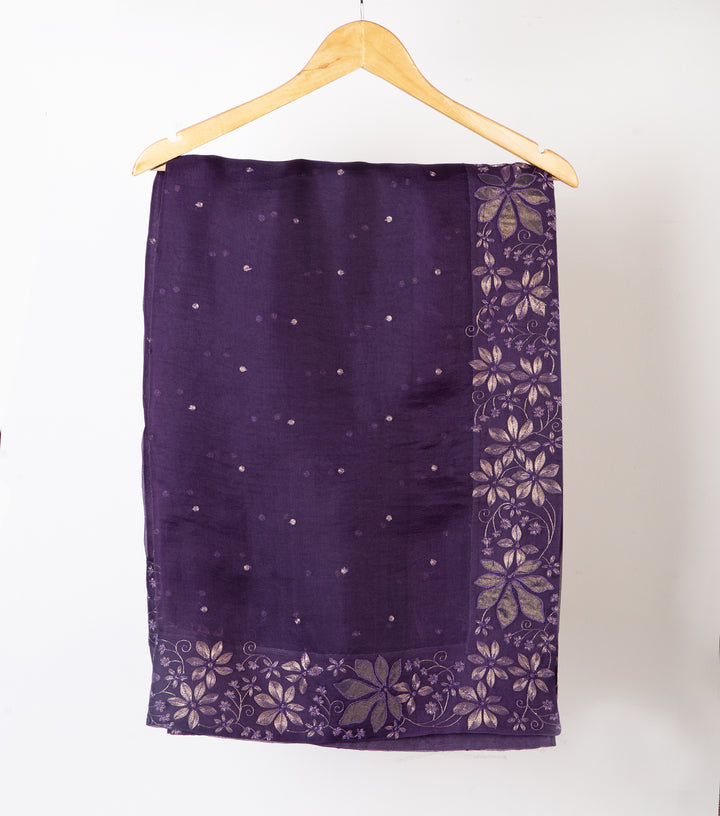 Purple Embroidered Organza saree