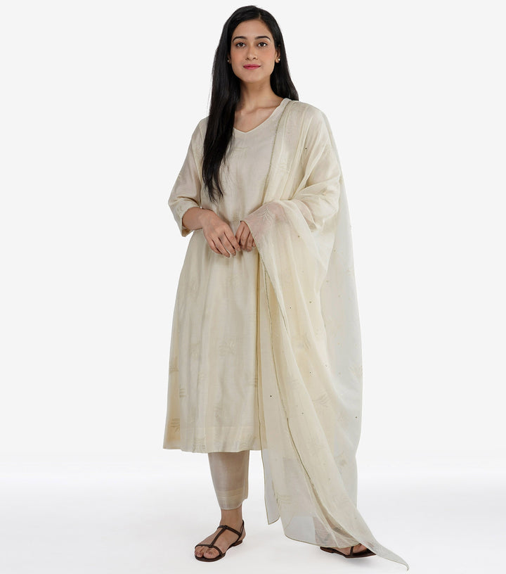 Natural Embroidered chanderi kurta