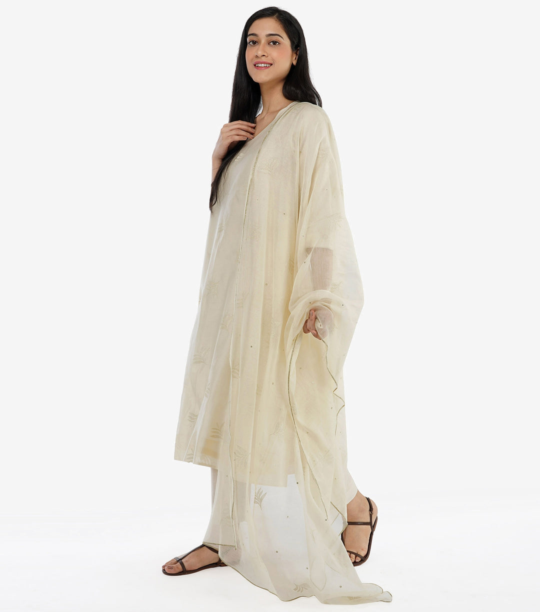 Natural Embroidered chanderi Dupatta