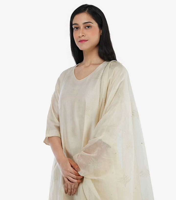 Natural Embroidered chanderi Dupatta