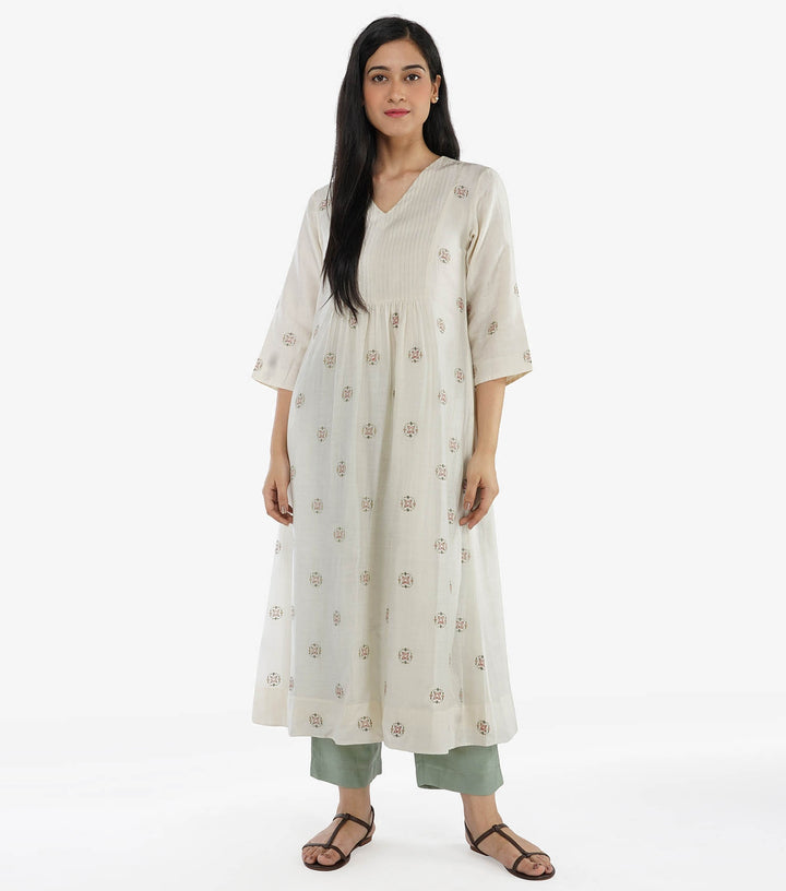 Ivory Cotton Silk Kurta & Mint Green Pants Set